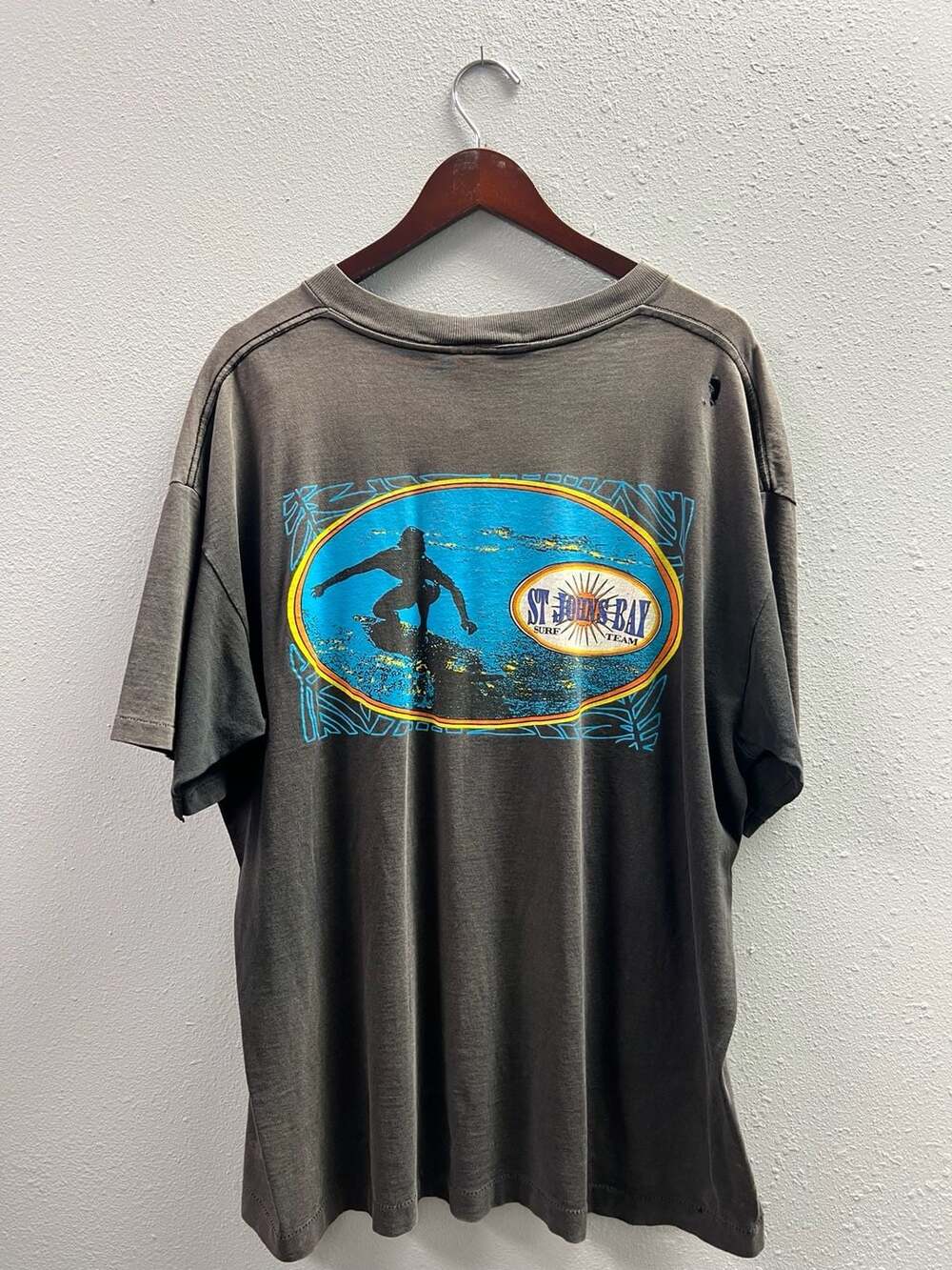 Vintage St Johns Bay Surf Team T Shirt Single Stitch Faded Distressed XL 0130